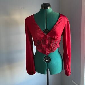 Forever21 Holiday Christmas Vampy Long Sleeve Slinky Corset Top size Small